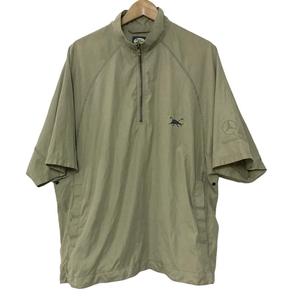 TOMMY BAHAMA khaki tan embroidered Mercedes Benz short sleeve golf shirt